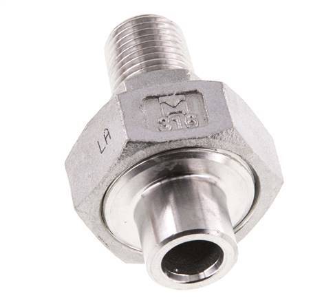 Union Straight Connector R1/4'' Male x 13.5mm Weld End Stainless Steel Flat Seal PTFE 16bar (224.8psi)