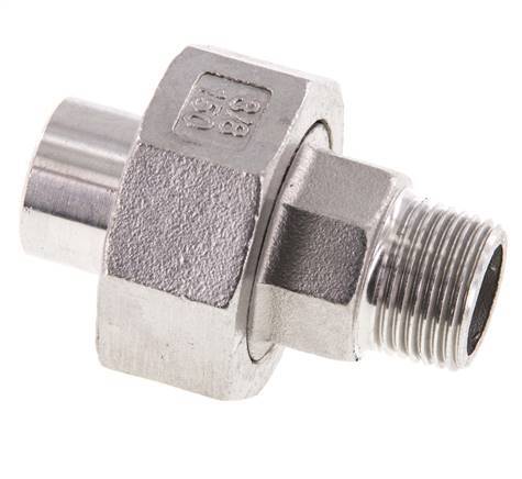 Union Straight Connector R3/8'' Male x 17.2mm Weld End Stainless Steel Flat Seal PTFE 16bar (224.8psi)