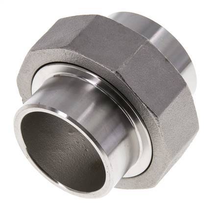 Union Straight Connector 42.4mm Weld End Stainless Steel Flat Seal PTFE 16bar (224.8psi)