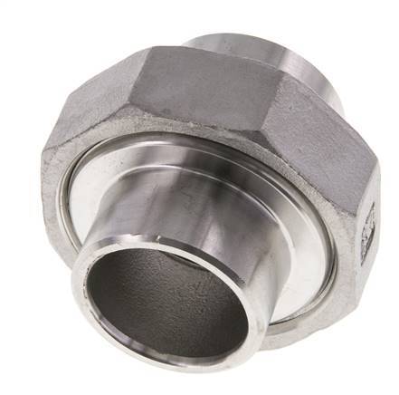Union Straight Connector 33.7mm Weld End Stainless Steel Flat Seal PTFE 16bar (224.8psi)