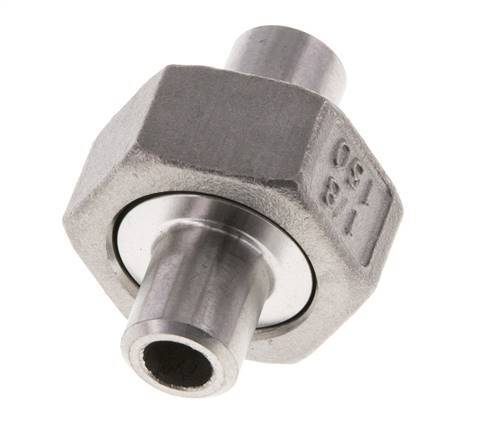 Union Straight Connector 10.2mm Weld End Stainless Steel Flat Seal PTFE 16bar (224.8psi)