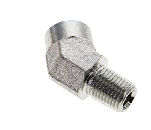 45deg Angled Fitting 1/4'' NPT Male x Female Steel 275bar (3863.75psi)