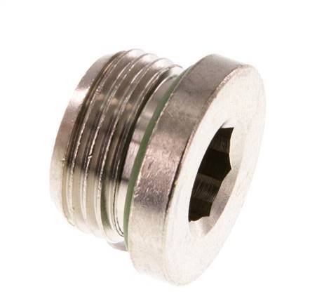 G 3/8'' Nickel plated Brass Closing plug with Inner Hex and FKM Seal 16 Bar [5 Pieces]