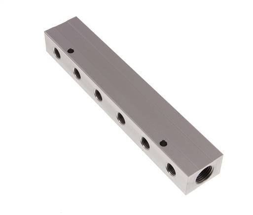 2xG 1/2'' x 12xG 1/4'' Aluminium Distributor Block Double-sided 16 Bar