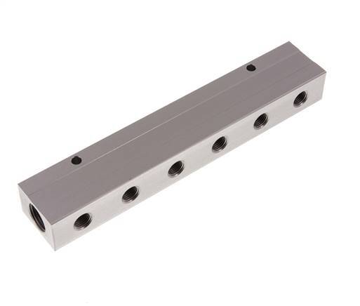 2xG 1/2'' x 12xG 1/4'' Aluminium Distributor Block Double-sided 16 Bar