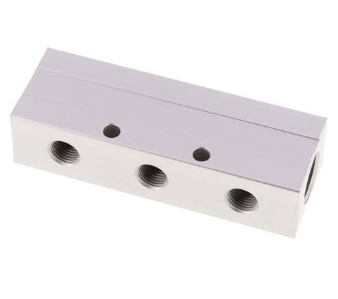 2xG 1/2'' x 3xG 1/4'' Aluminium Distributor Block One-sided 16 Bar