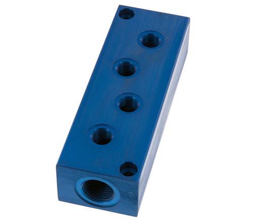 2xG 1/2'' x 8xG 1/4'' Aluminium Distributor Block One-sided 16 Bar