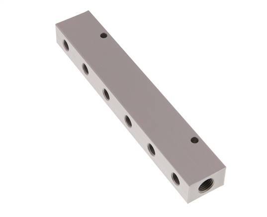 2xG 1/4'' x 12xG 1/8'' Aluminium Distributor Block Double-sided 16 Bar