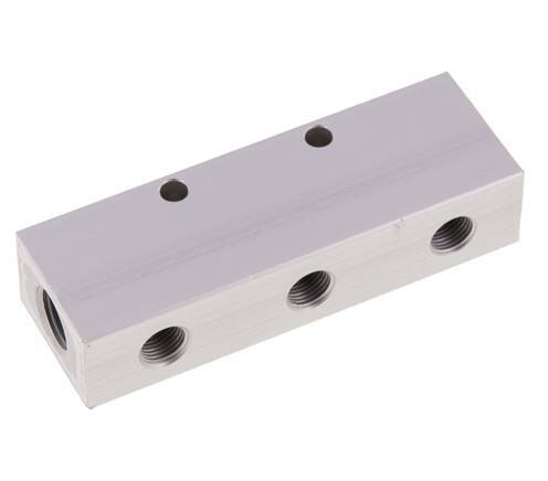 2xG 1/4'' x 6xG 1/8'' Aluminium Distributor Block Double-sided 16 Bar