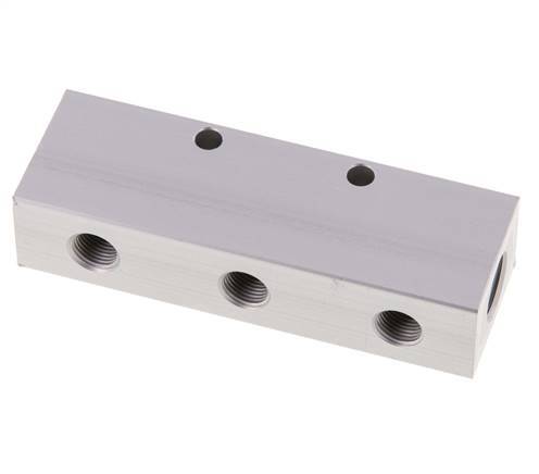 2xG 1/4'' x 6xG 1/8'' Aluminium Distributor Block Double-sided 16 Bar