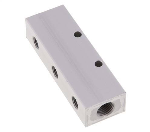 2xG 1/4'' x 6xG 1/8'' Aluminium Distributor Block Double-sided 16 Bar