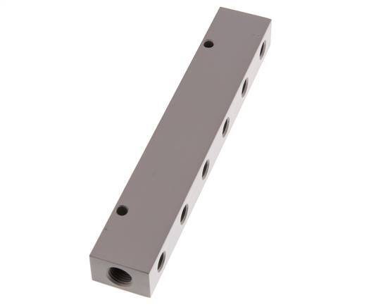 2xG 1/4'' x 6xG 1/8'' Aluminium Distributor Block One-sided 16 Bar