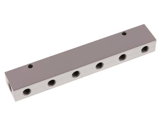 2xG 1/4'' x 6xG 1/8'' Aluminium Distributor Block One-sided 16 Bar