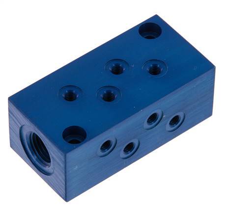 2xG 1/4'' x 8xM5 Aluminium Distributor Block One-sided 16 Bar