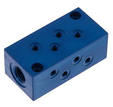2xG 1/4'' x 8xM5 Aluminium Distributor Block One-sided 16 Bar