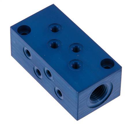 2xG 1/4'' x 8xM5 Aluminium Distributor Block One-sided 16 Bar