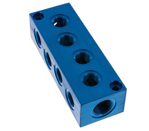 2xG 3/4'' x 8xG 1/2'' Aluminium Distributor Block One-sided 16 Bar