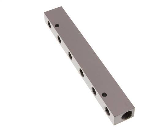 2xG 3/8'' x 6xG 1/4'' Aluminium Distributor Block One-sided 16 Bar