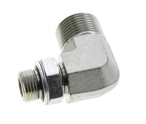 UN 1-3/16''-12 x G 1/2'' Male Zinc plated Steel 90 deg Elbow Fitting ORFS 400 Bar - Hydraulic