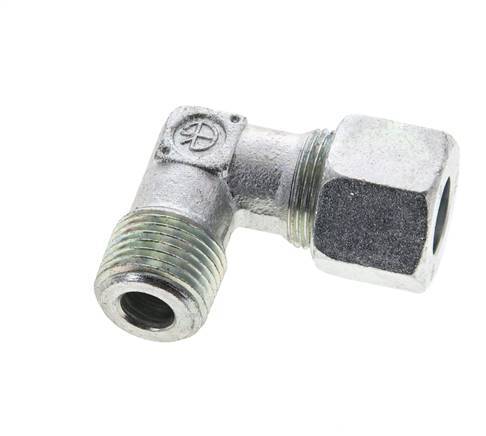 1/2'' NPT Male x 14S Zinc plated Steel 90 deg Elbow Cutting ring 630 Bar DIN 2353