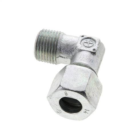 1/2'' NPT Male x 14S Zinc plated Steel 90 deg Elbow Cutting ring 630 Bar DIN 2353