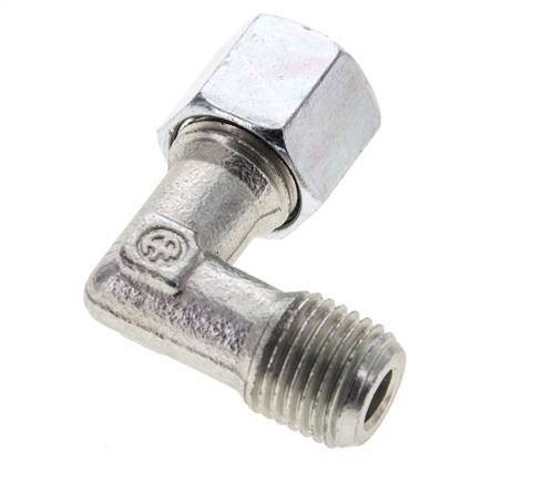 1/4'' NPT Male x 8L Zinc plated Steel 90 deg Elbow Cutting ring 315 Bar DIN 2353