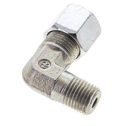 1/4'' NPT Male x 8S Zinc plated Steel 90 deg Elbow Cutting ring 630 Bar DIN 2353
