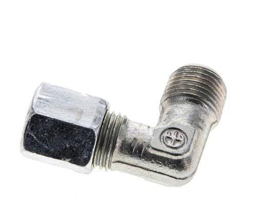 1/8'' NPT Male x 6LL Zinc plated Steel 90 deg Elbow Cutting ring 100 Bar DIN 2353