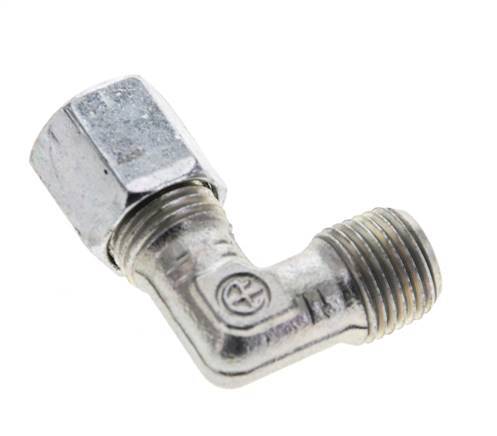 1/8'' NPT Male x 6LL Zinc plated Steel 90 deg Elbow Cutting ring 100 Bar DIN 2353