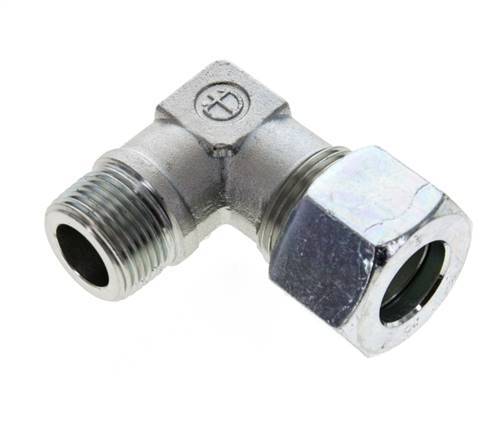 3/4'' NPT Male x 20S Zinc plated Steel 90 deg Elbow Cutting ring 400 Bar DIN 2353