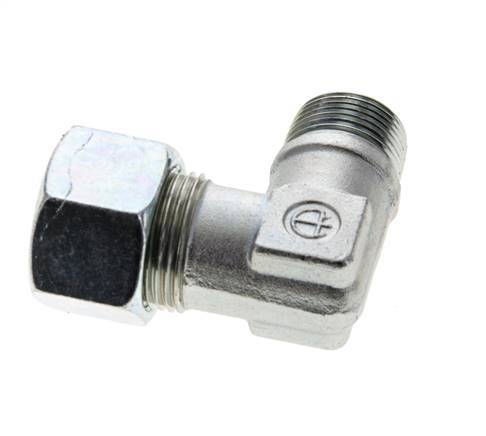 3/4'' NPT Male x 20S Zinc plated Steel 90 deg Elbow Cutting ring 400 Bar DIN 2353