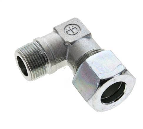 3/4'' NPT Male x 20S Zinc plated Steel 90 deg Elbow Cutting ring 400 Bar DIN 2353