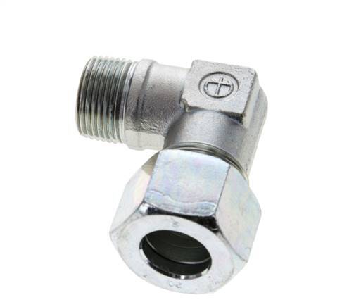 3/4'' NPT Male x 20S Zinc plated Steel 90 deg Elbow Cutting ring 400 Bar DIN 2353