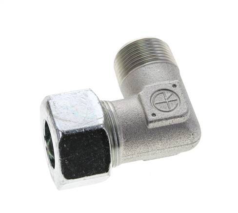 1'' NPT Male x 25S Zinc plated Steel 90 deg Elbow Cutting ring 400 Bar DIN 2353