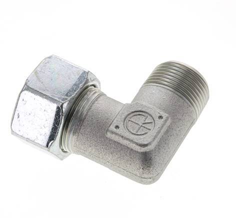 1'' NPT Male x 25S Zinc plated Steel 90 deg Elbow Cutting ring 400 Bar DIN 2353