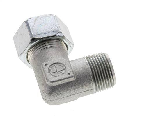1'' NPT Male x 25S Zinc plated Steel 90 deg Elbow Cutting ring 400 Bar DIN 2353