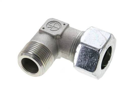 1'' NPT Male x 25S Zinc plated Steel 90 deg Elbow Cutting ring 400 Bar DIN 2353