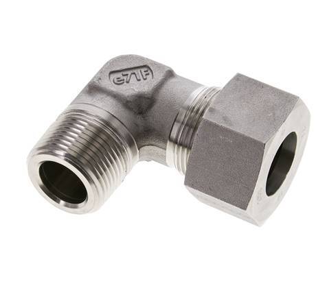 1'' NPT Male x 25S Stainless steel 90 deg Elbow Cutting ring 400 Bar DIN 2353