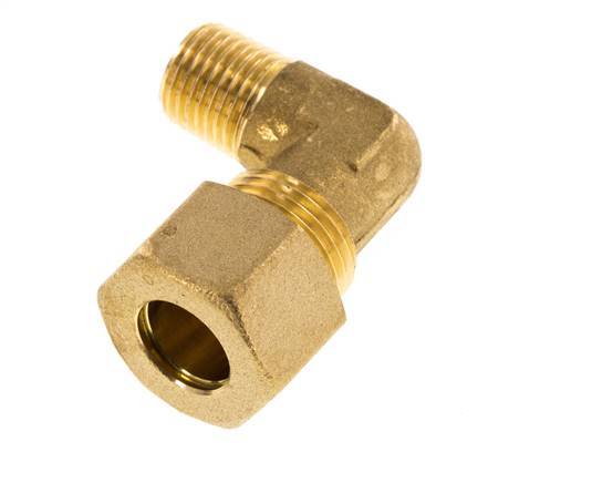 R 1/4'' Male x 12mm Brass 90 deg Elbow Compression Fitting 75 Bar DIN EN 1254-2