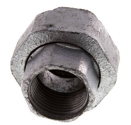 Rp 1'' Zinc plated Cast iron Double Nipple 3-pieces with Conically sealing 25 Bar