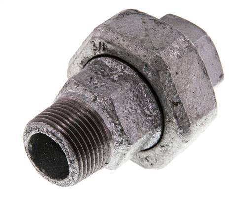 Rp 3/4'' x R 3/4'' F/M Zinc plated Cast iron Double Nipple 3-pieces with Conically sealing 25 Bar