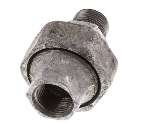 Rp 3/8'' x R 3/8'' F/M Zinc plated Cast iron Double Nipple 3-pieces with Flat sealing 25 Bar