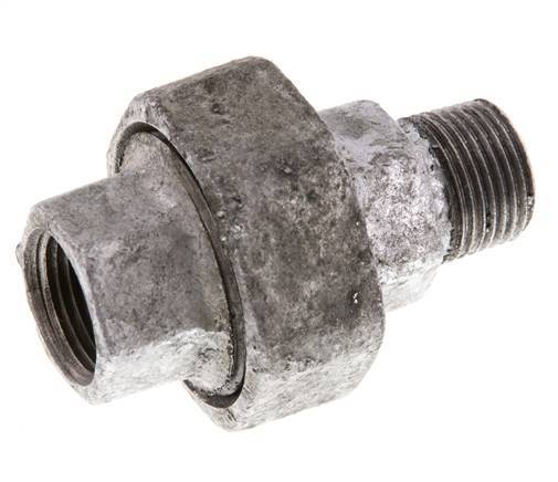 Rp 3/8'' x R 3/8'' F/M Zinc plated Cast iron Double Nipple 3-pieces with Flat sealing 25 Bar