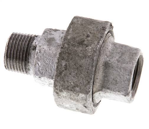 Rp 3/8'' x R 3/8'' F/M Zinc plated Cast iron Double Nipple 3-pieces with Flat sealing 25 Bar