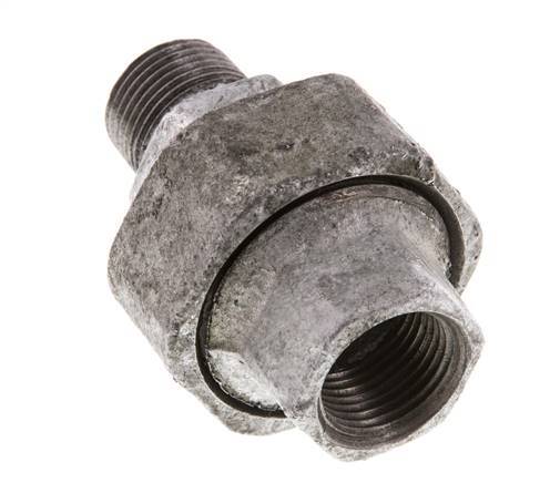 Rp 3/8'' x R 3/8'' F/M Zinc plated Cast iron Double Nipple 3-pieces with Flat sealing 25 Bar