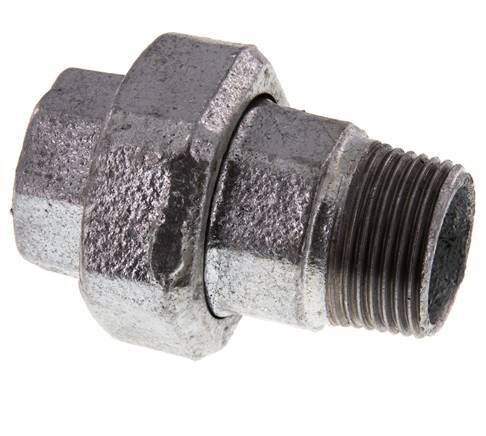 Rp 1'' x R 1'' F/M Zinc plated Cast iron Double Nipple 3-pieces with Flat sealing 25 Bar