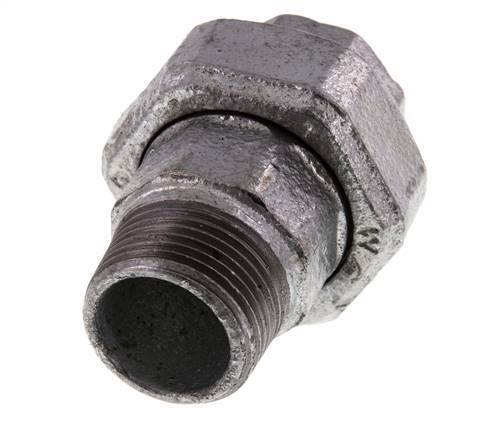 Rp 1'' x R 1'' F/M Zinc plated Cast iron Double Nipple 3-pieces with Flat sealing 25 Bar