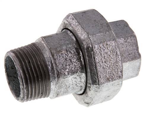 Rp 1'' x R 1'' F/M Zinc plated Cast iron Double Nipple 3-pieces with Flat sealing 25 Bar