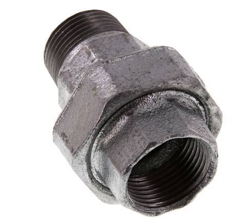 Rp 1'' x R 1'' F/M Zinc plated Cast iron Double Nipple 3-pieces with Flat sealing 25 Bar