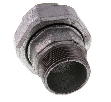 Rp 1 1/2'' x R 1 1/2'' F/M Zinc plated Cast iron Double Nipple 3-pieces with Flat sealing 25 Bar